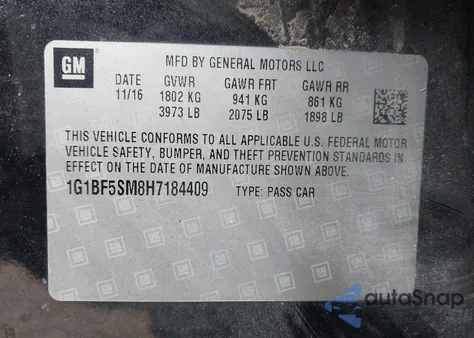 2017 Chevrolet Cruze Premier Auto из США, поврежденный, VIN 1G1BF5SM8H7184409